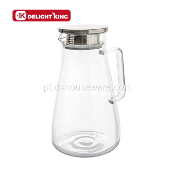 Nova jarra de vidro com tampa de filtro de aço inoxidável